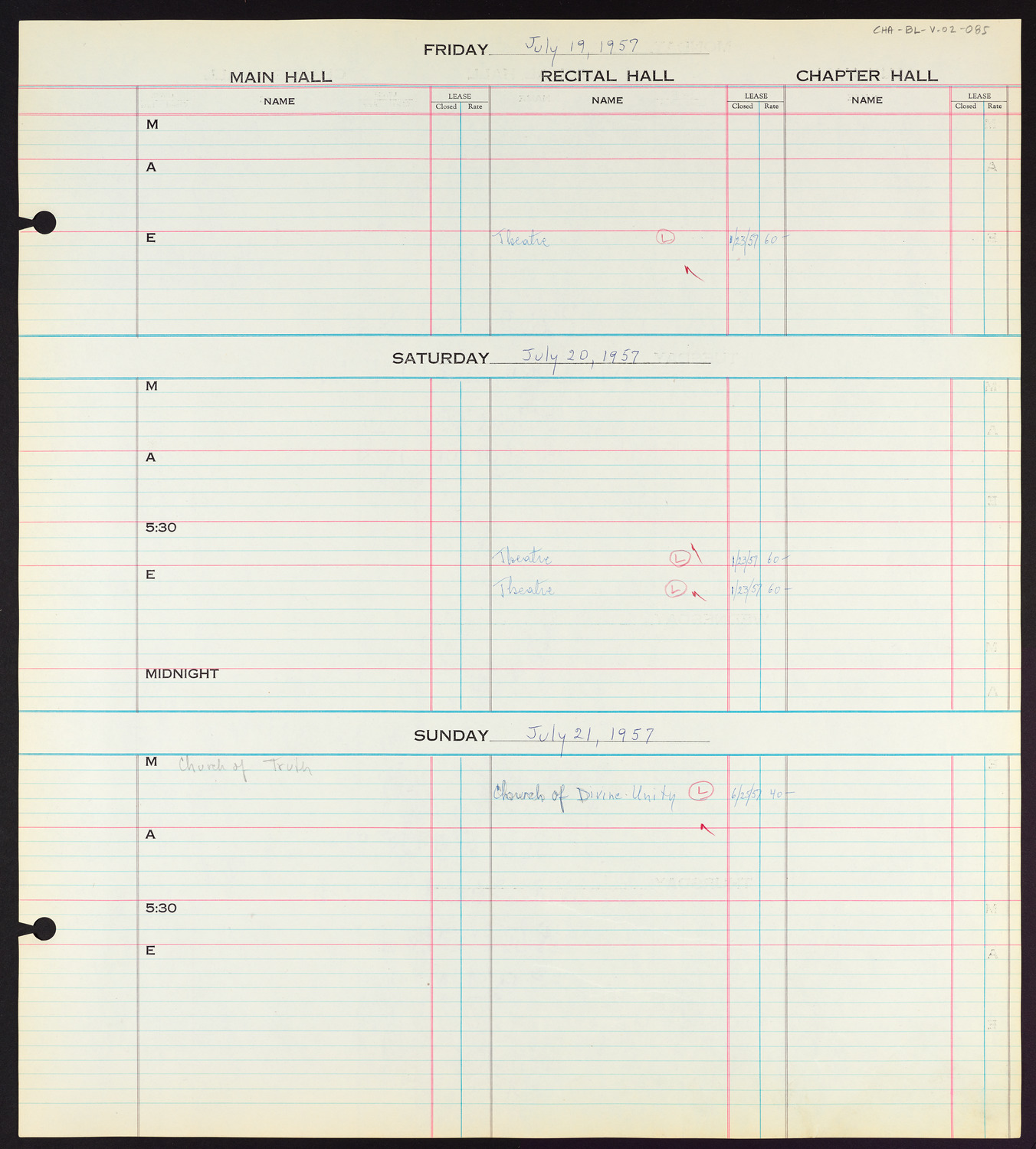 Carnegie Hall Booking Ledger, volume 2, page 85