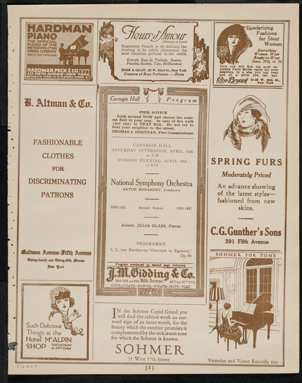 National Symphony Orchestra, April 16, 1921, program page 5