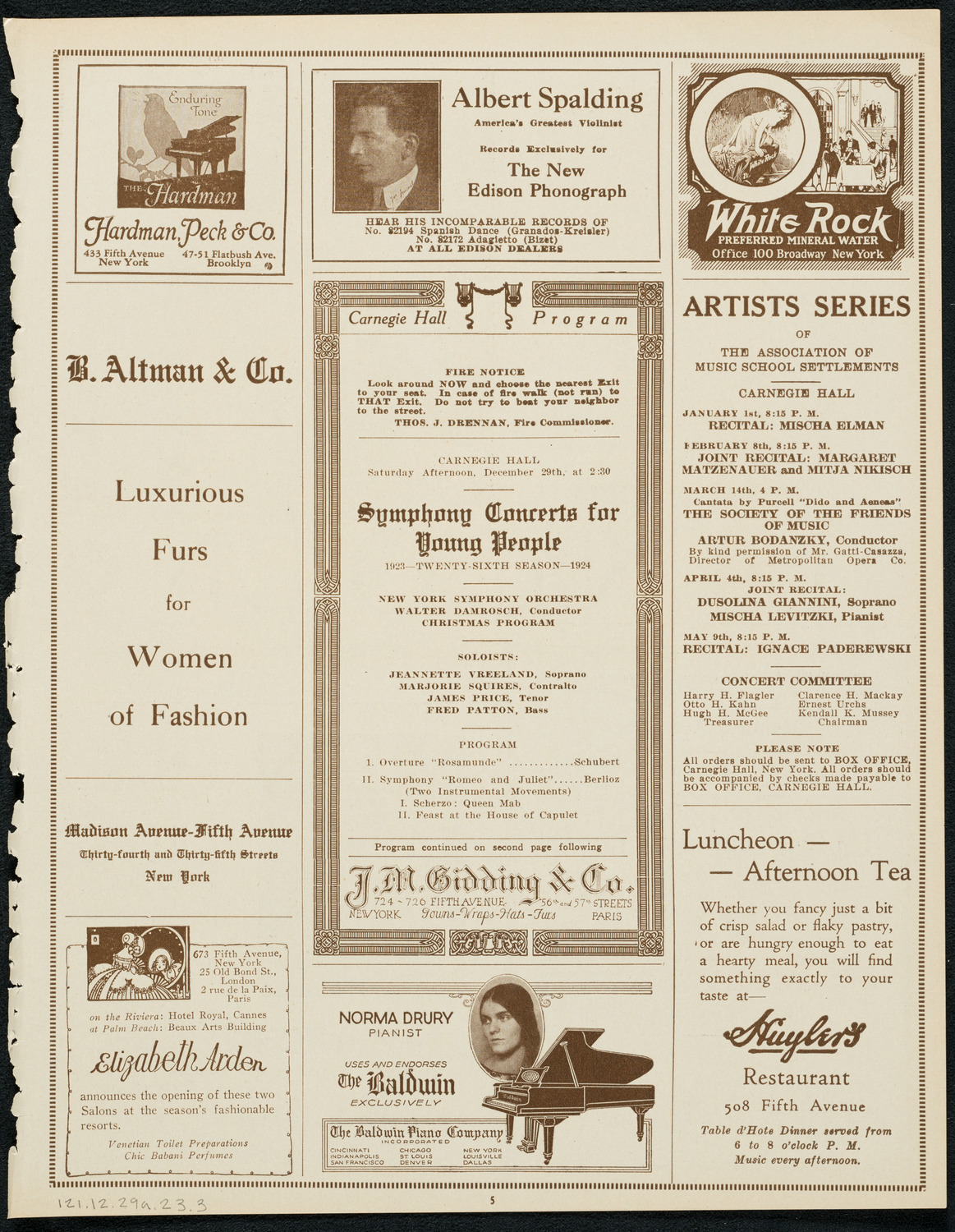 Symphony Concert for Young People, December 29, 1923, program page 5