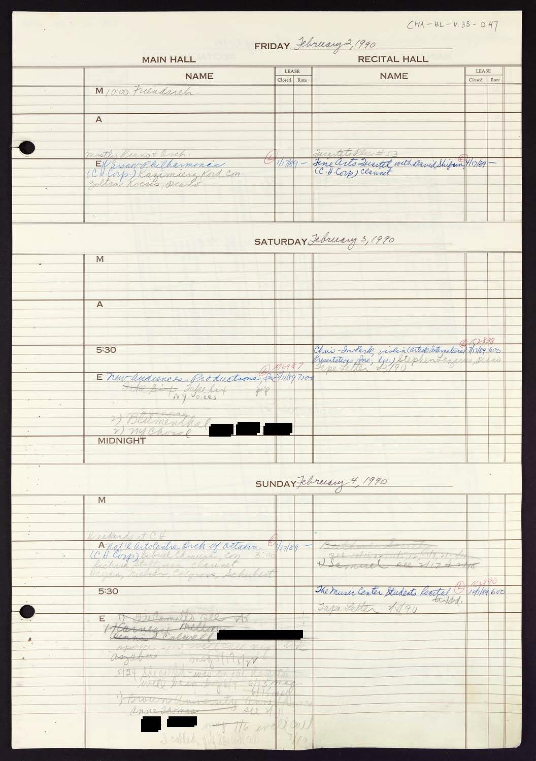 Carnegie Hall Booking Ledger, volume 35, page 47