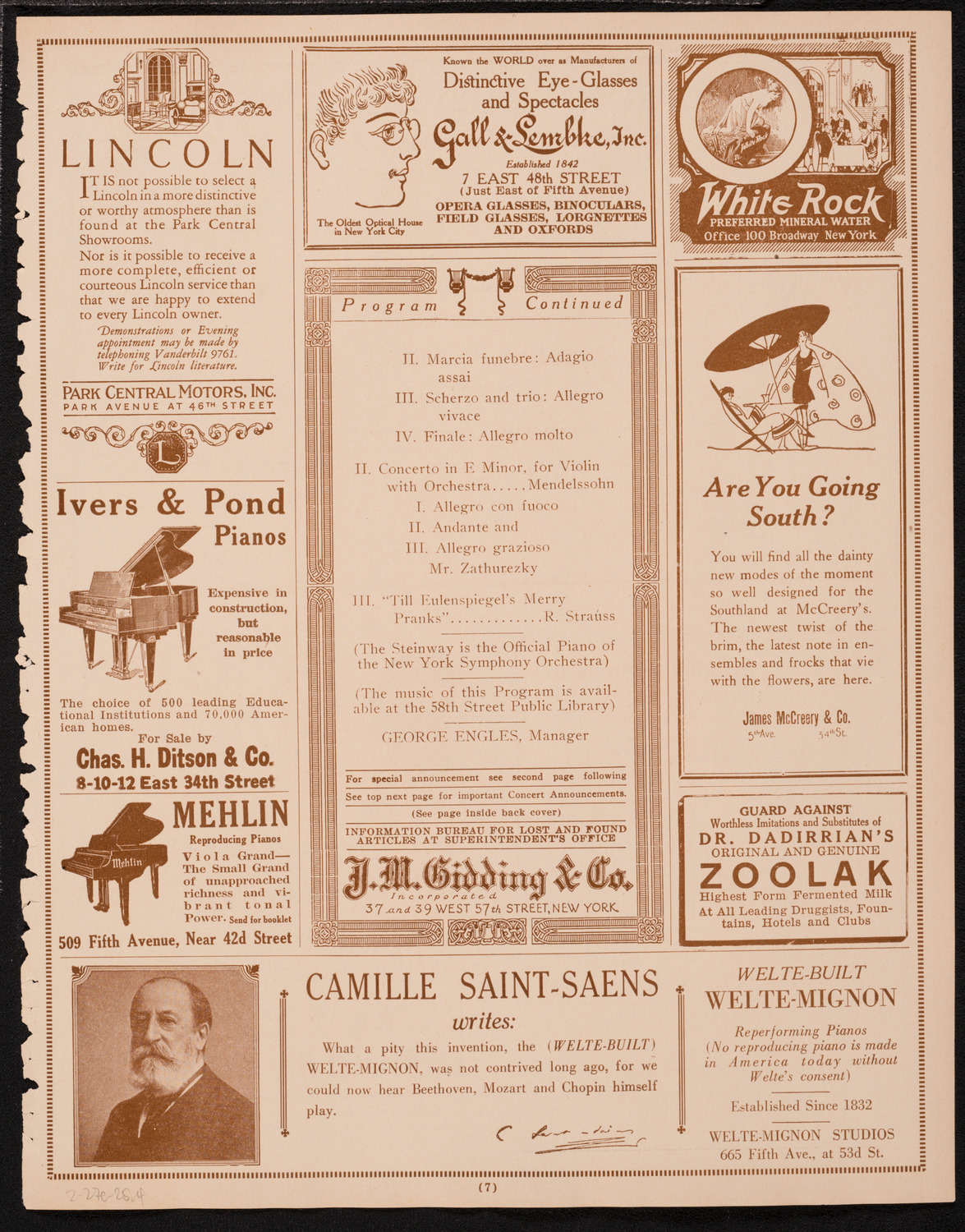 New York Symphony Orchestra, February 27, 1925, program page 7