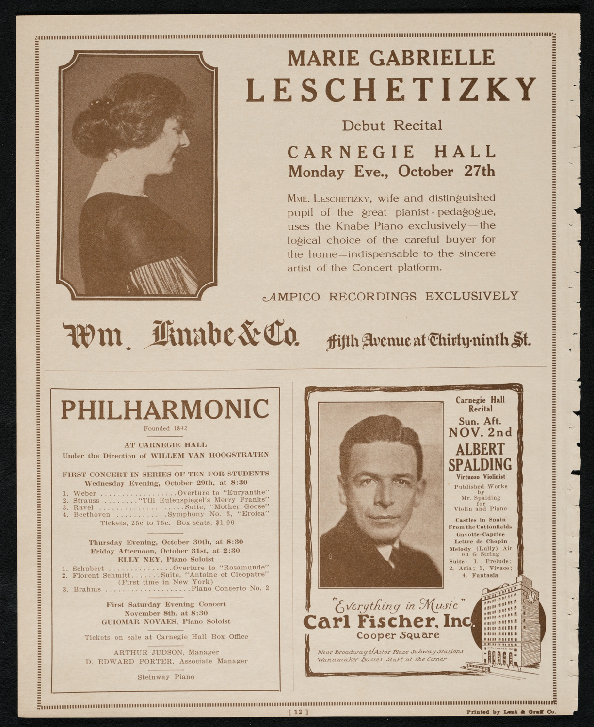 Cancelled Recital: Marie Gabrielle Leschetizky, October 27, 1924, program page 12