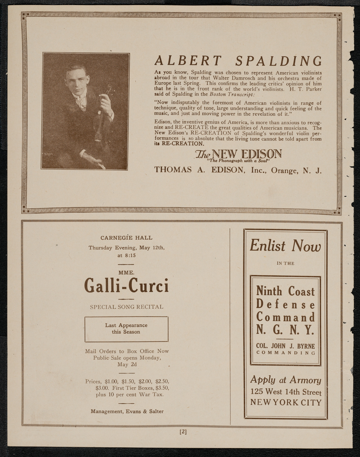 Joseph Schwarz, Baritone, Max Rosen, Violin, and Sara Sokolsky-Freid, Piano, May 1, 1921, program page 2