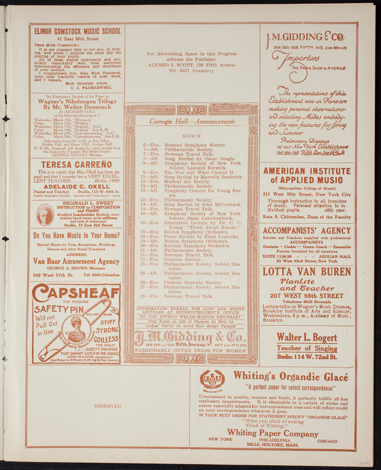 Ferruccio Busoni, Piano, March 6, 1915, program page 3