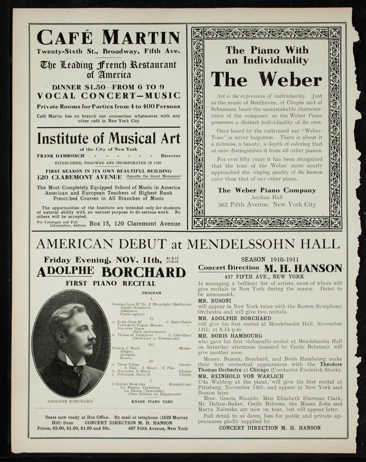 Boston Symphony Orchestra, November 10, 1910, program page 6