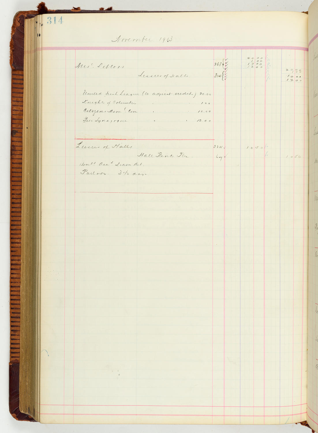 Music Hall Accounting Ledger Journal, volume 7, page 314