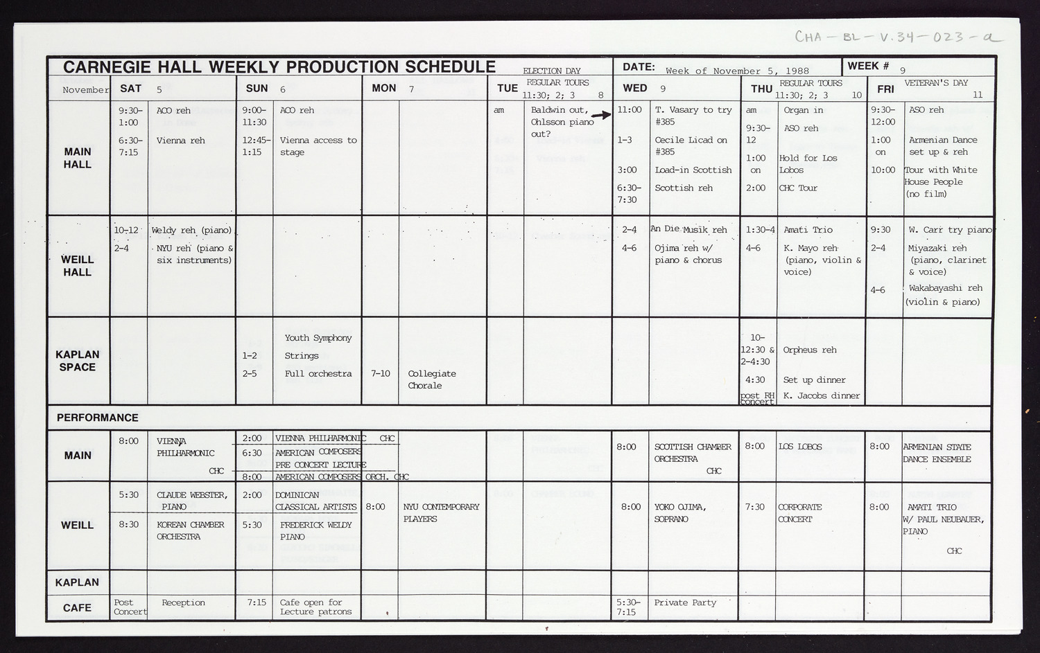 Carnegie Hall Booking Ledger, volume 34, page 23a