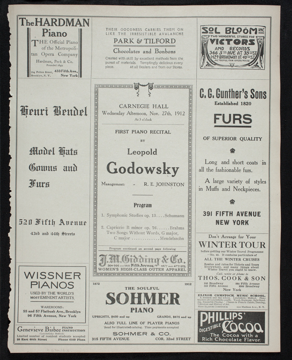 Leopold Godowsky, Piano, November 27, 1912, program page 5