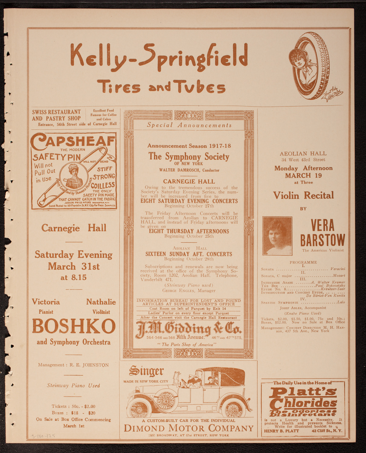 John McCormack, Tenor, March 18, 1917, program page 9