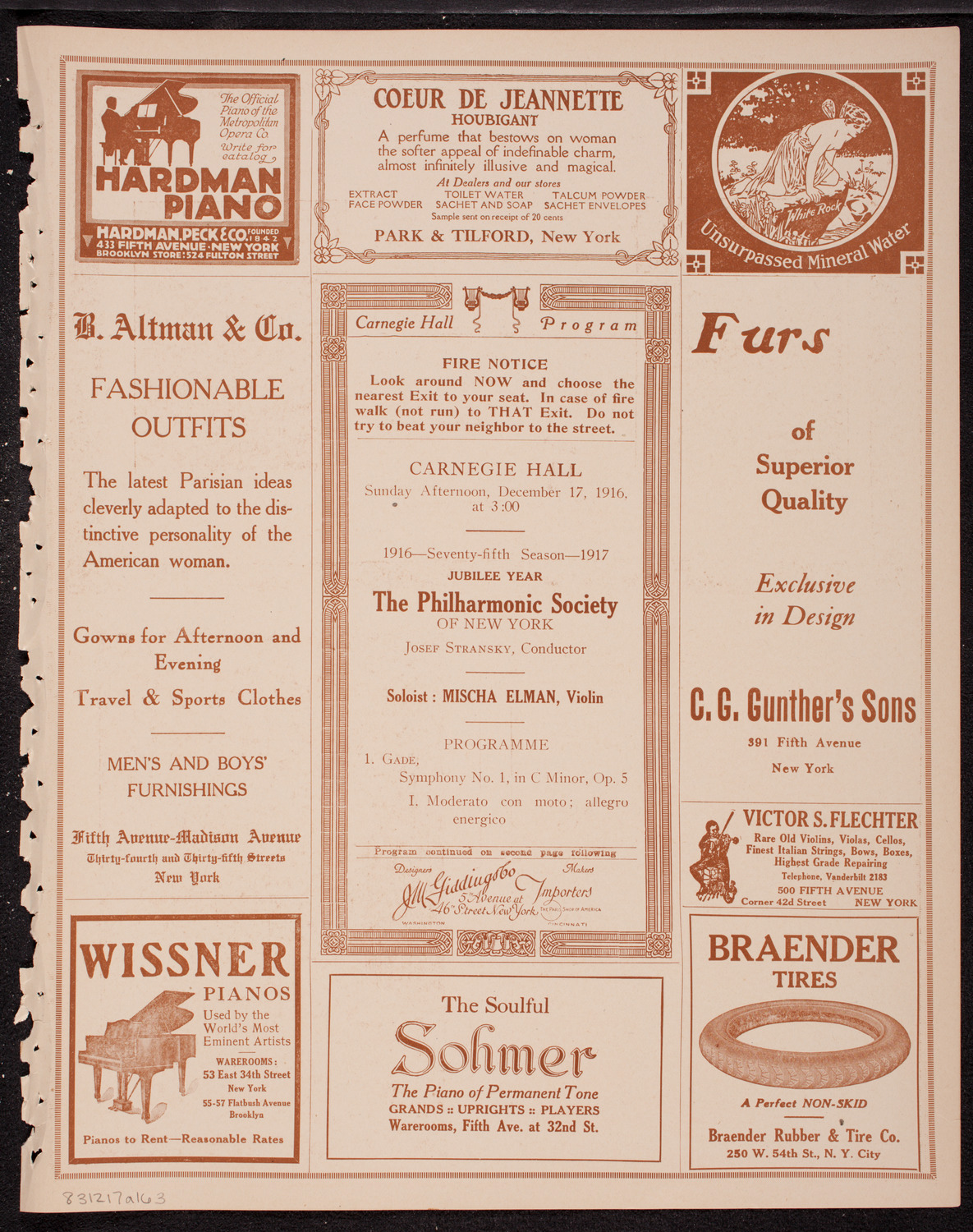 New York Philharmonic, December 17, 1916, program page 5