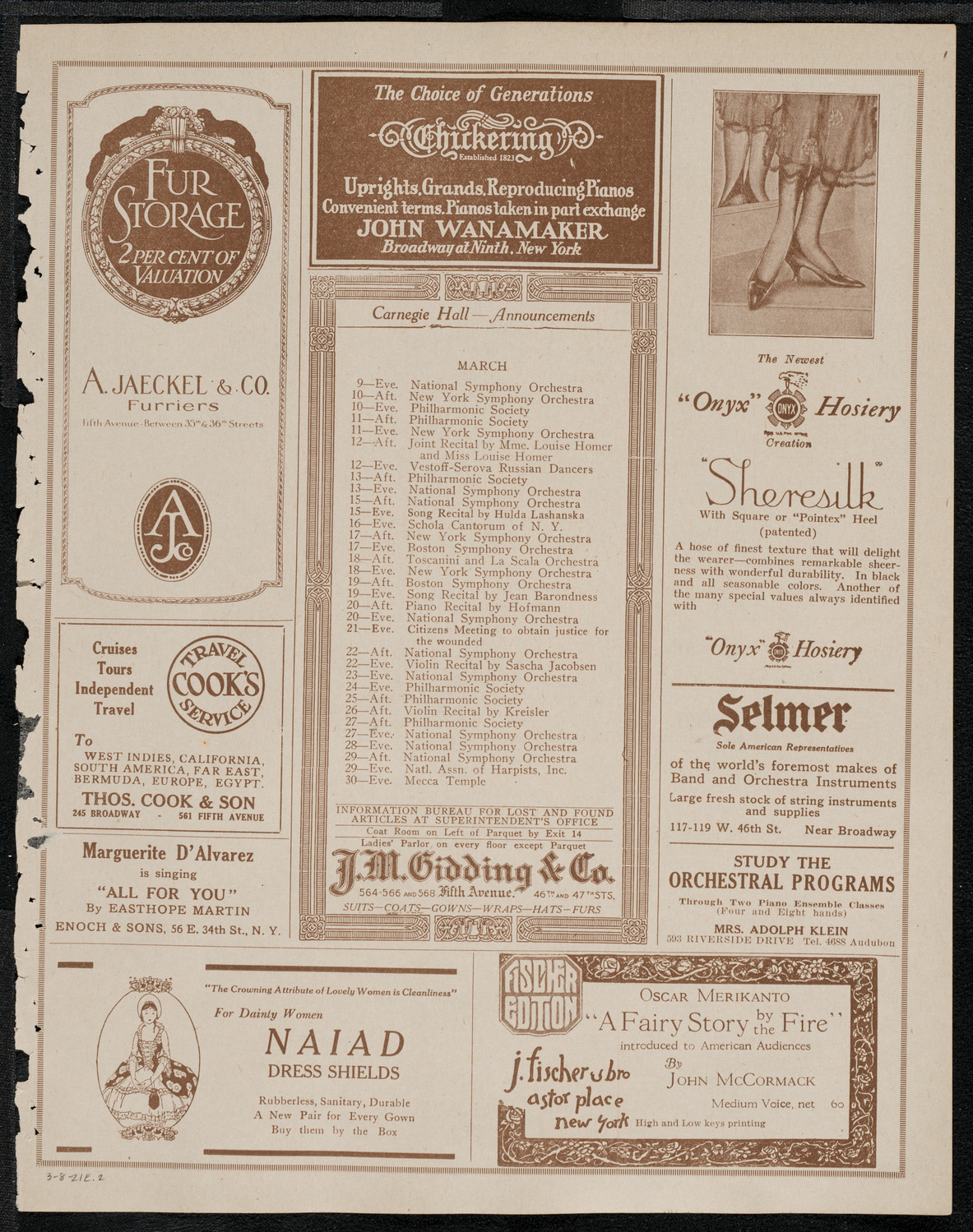 Philadelphia Orchestra, March 8, 1921, program page 3