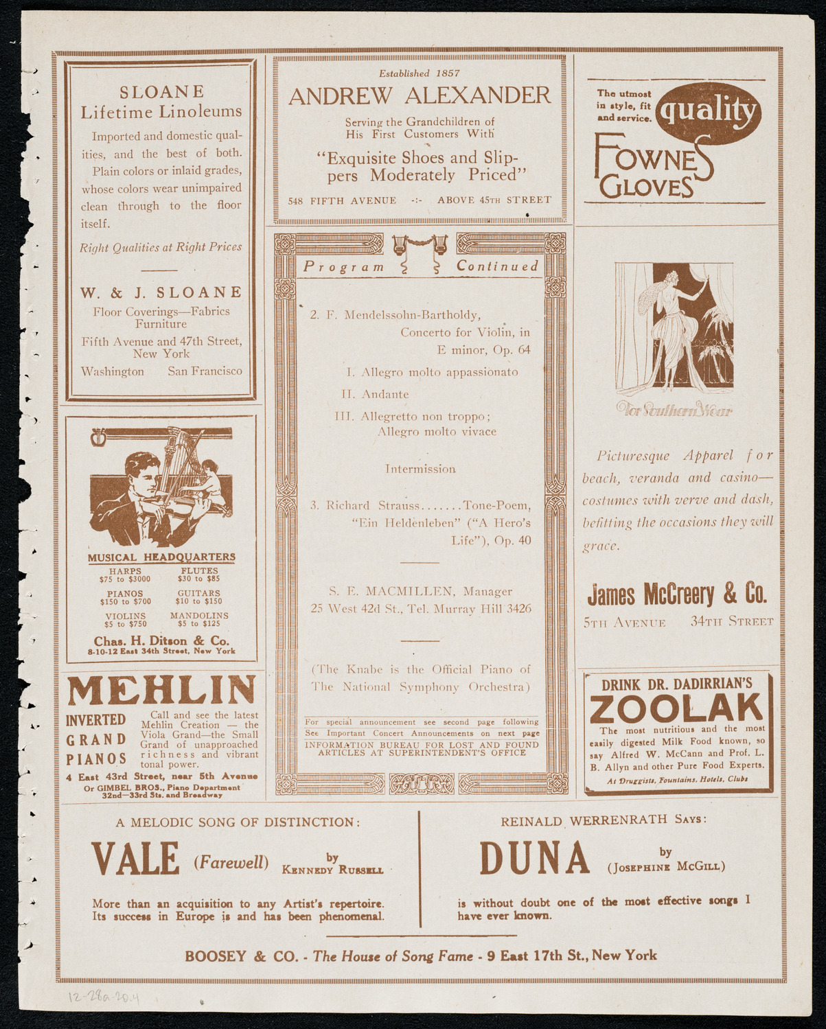 National Symphony Orchestra, December 28, 1920, program page 7