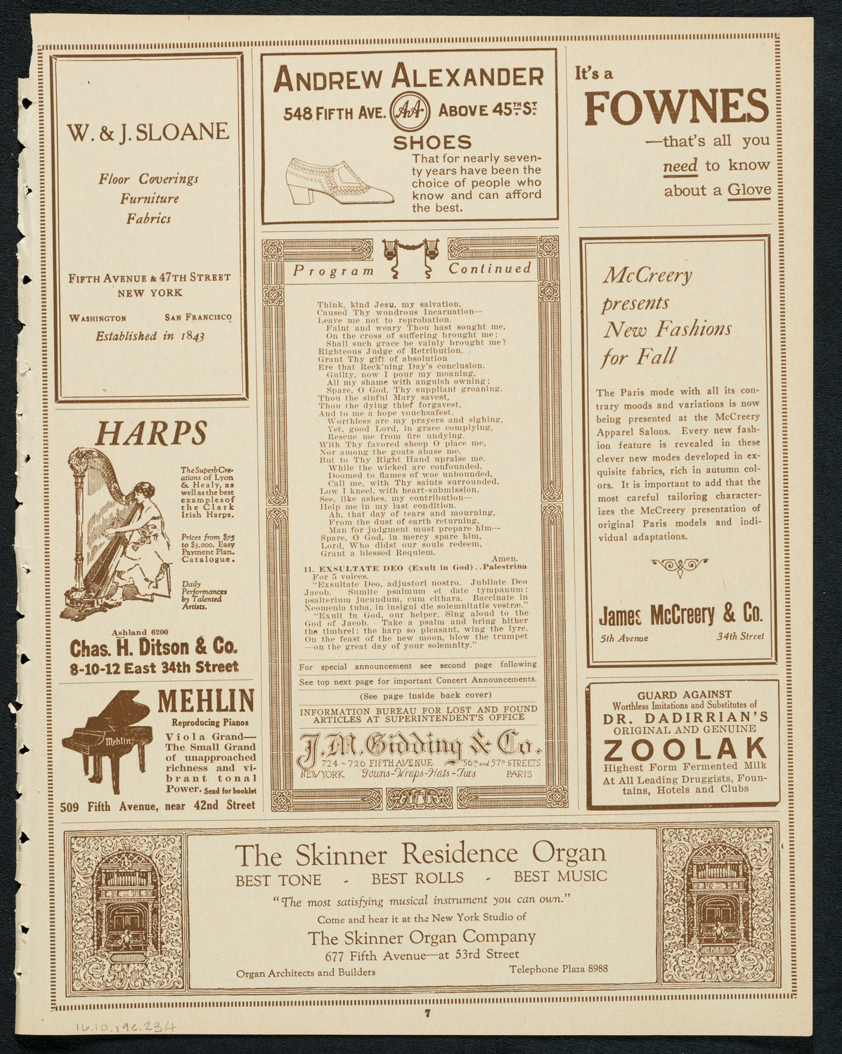 Sistine Chapel Choir, October 19, 1923, program page 7