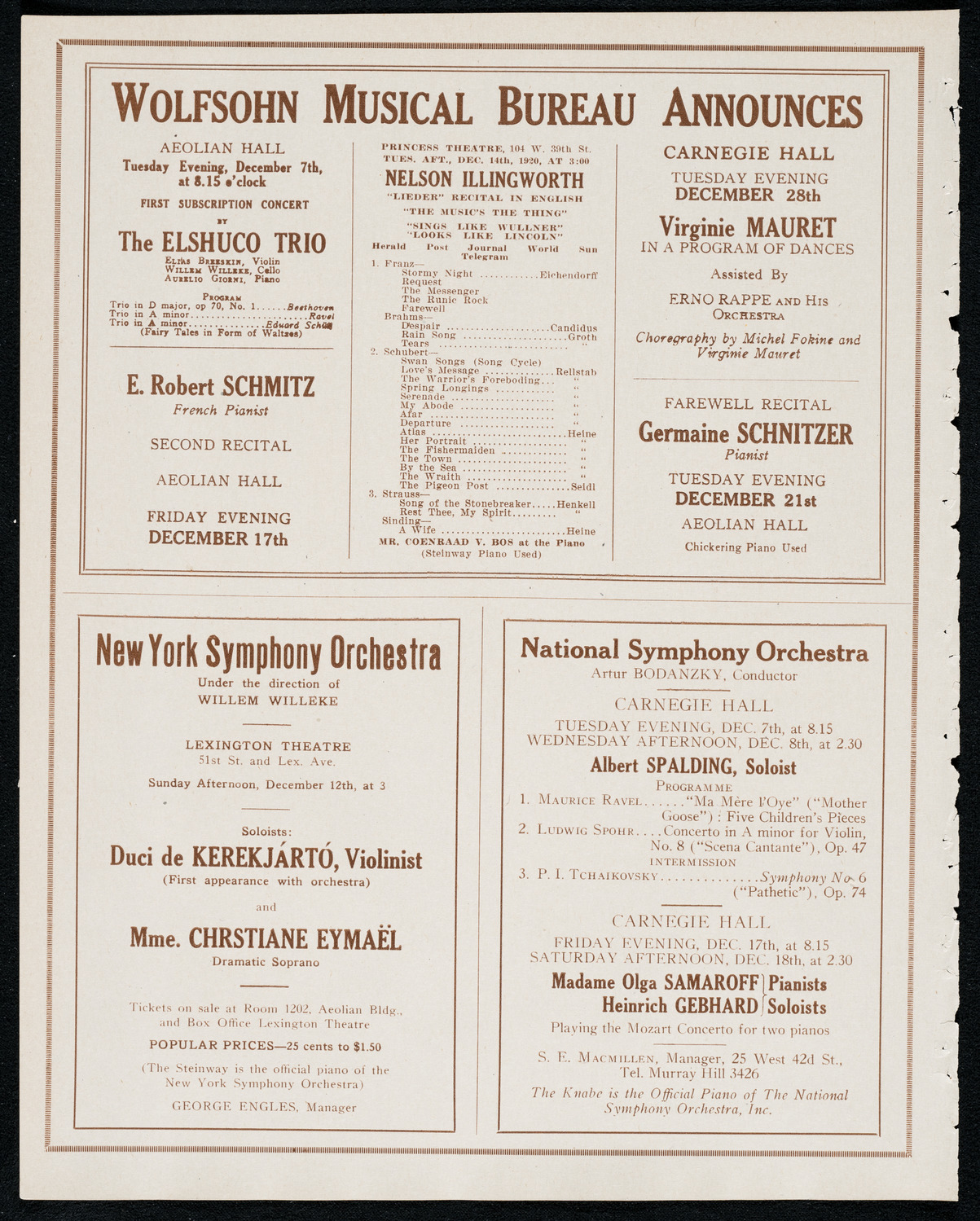 New York Symphony Orchestra, December 3, 1920, program page 8