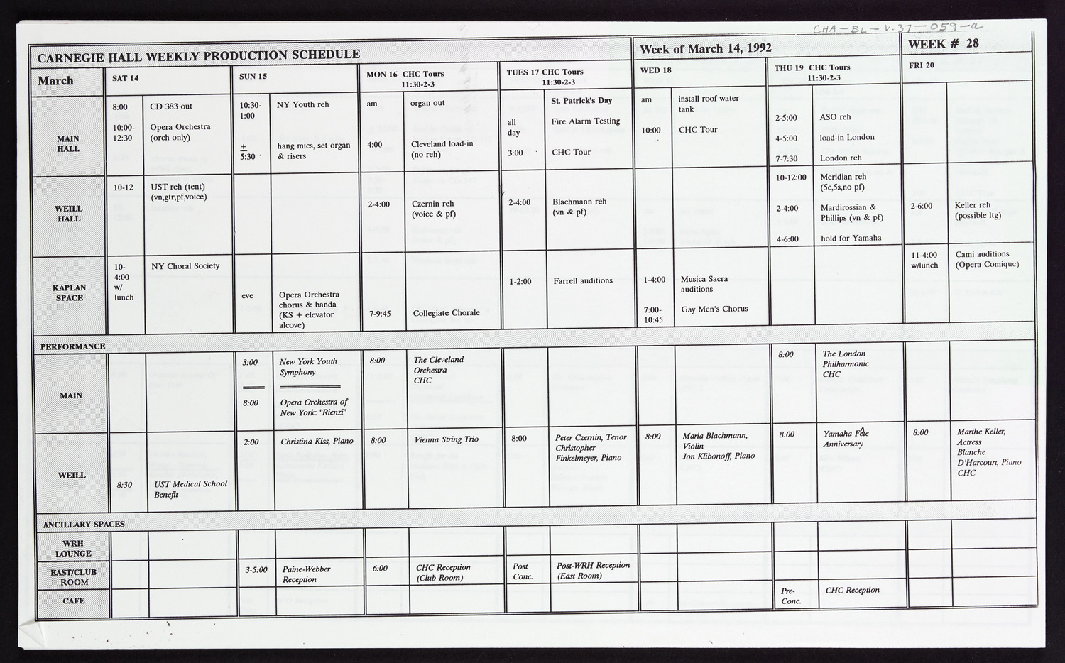 Carnegie Hall Booking Ledger, volume 37, page 59a