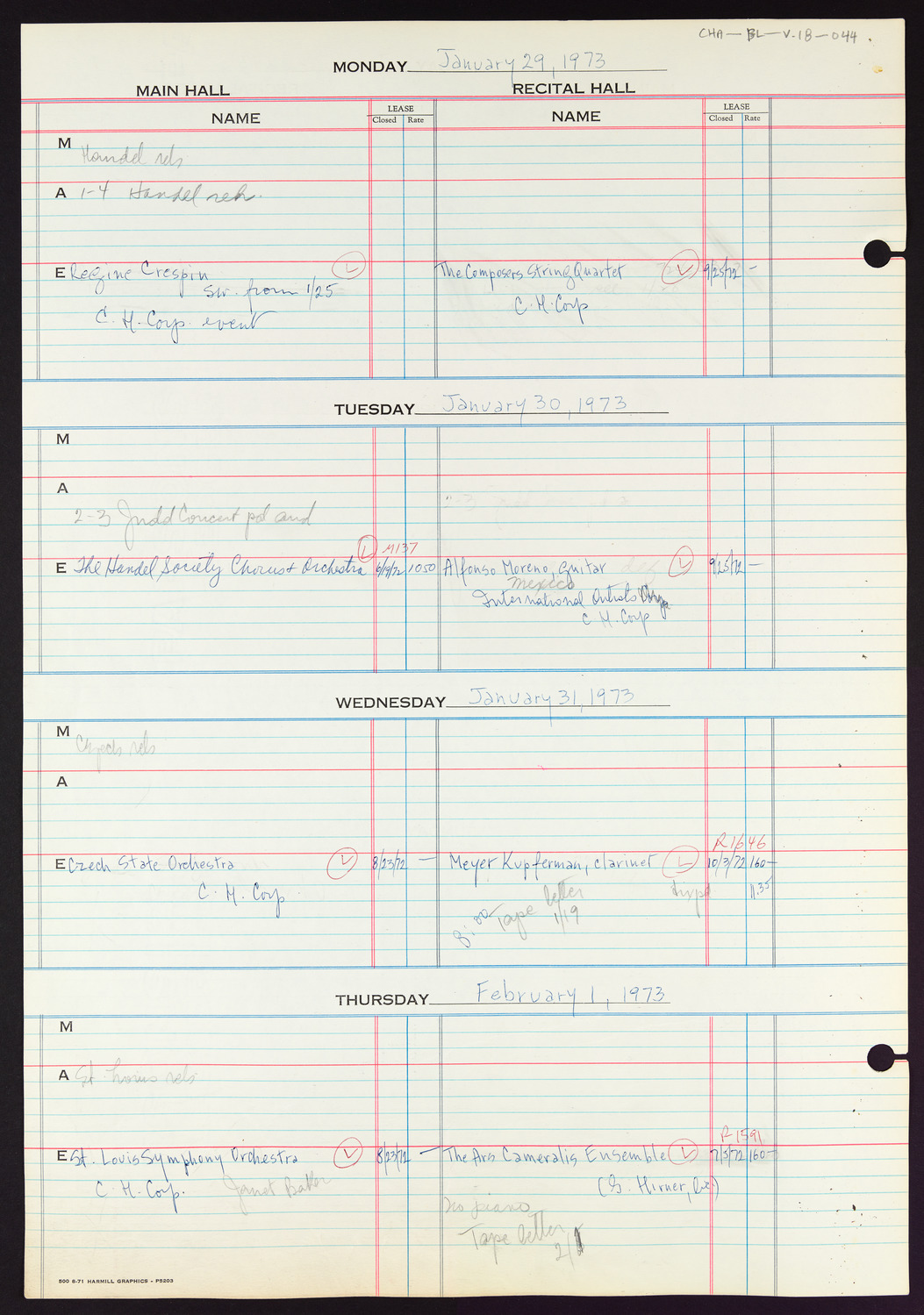 Carnegie Hall Booking Ledger, volume 18, page 44