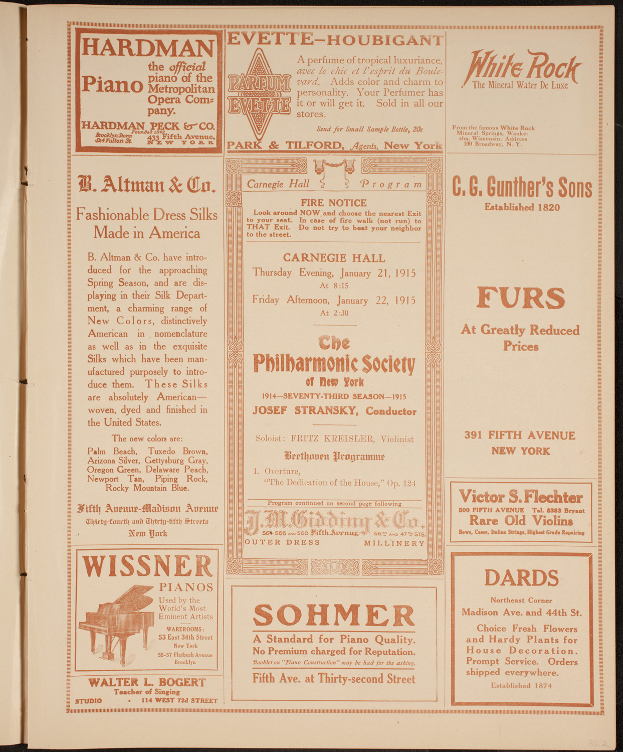 New York Philharmonic, January 21, 1915, program page 5