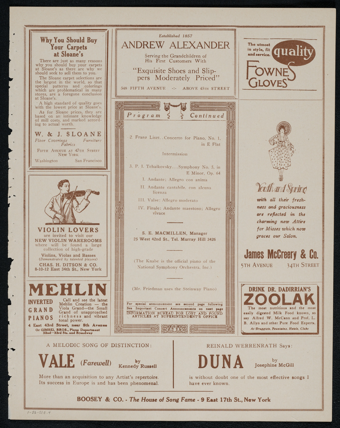 National Symphony Orchestra, January 26, 1921, program page 7