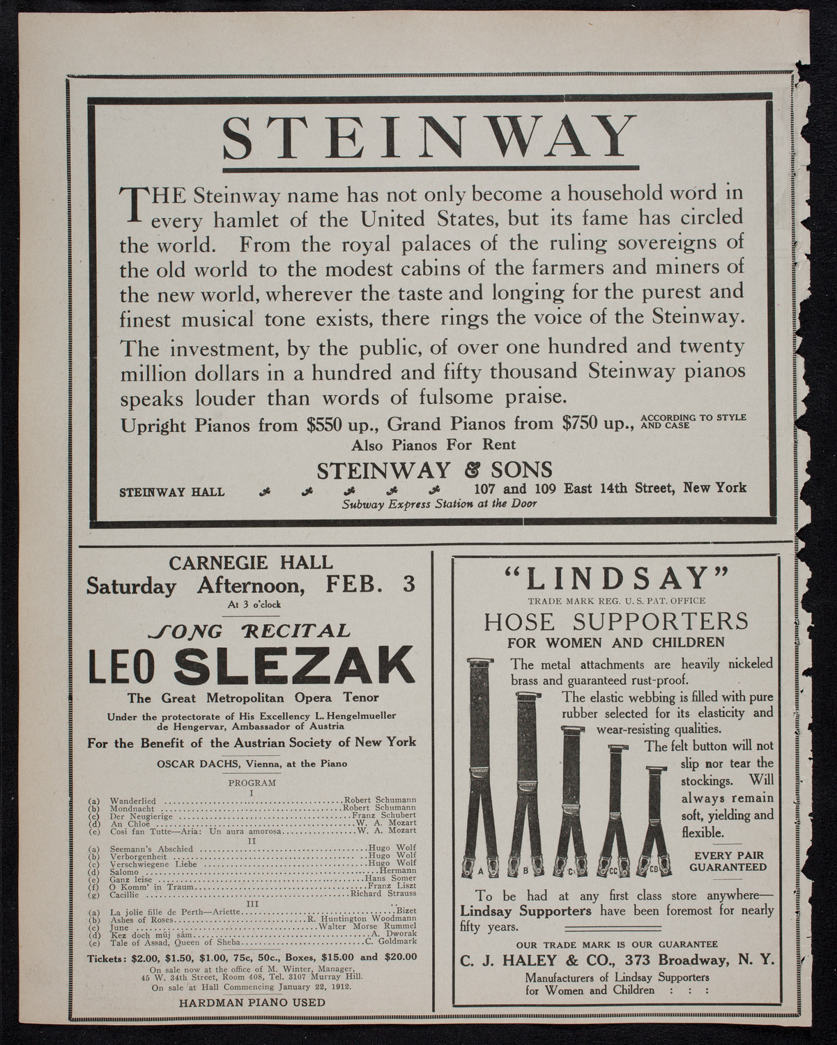 Oscar Seagle, Tenor, January 18, 1912, program page 4