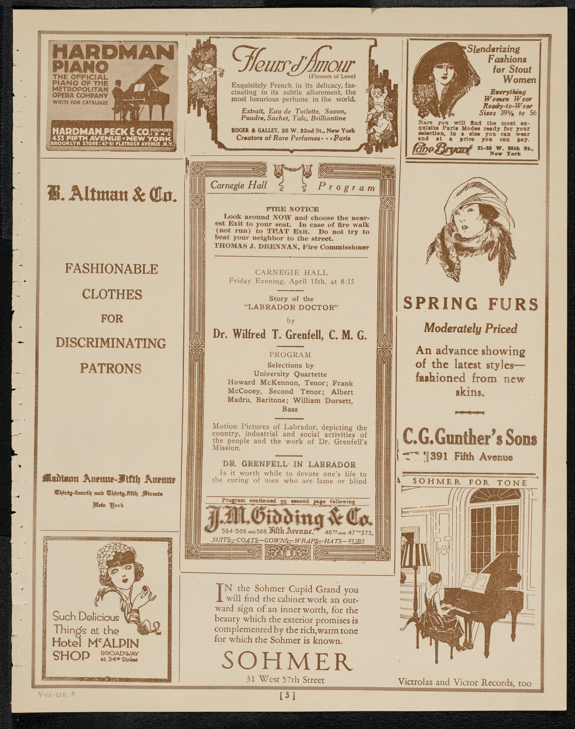 Lecture by Dr. Wilfred T. Grenfell, C.M.G, April 15, 1921, program page 5