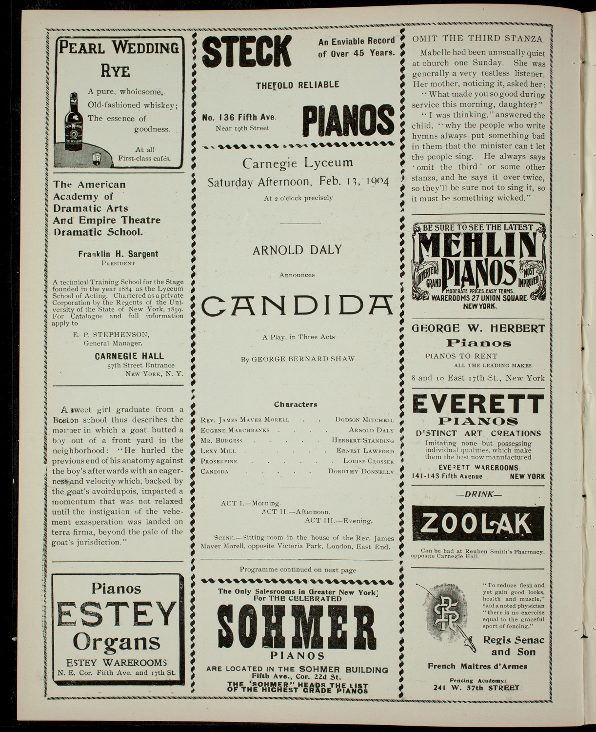 Amateur Comedy Club, February 13, 1904, program page 2