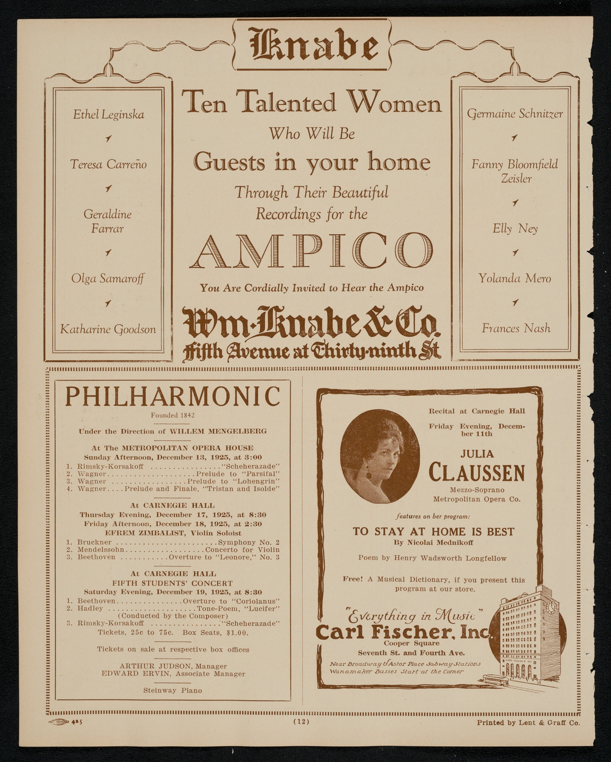 New York Philharmonic, December 11, 1925, program page 12