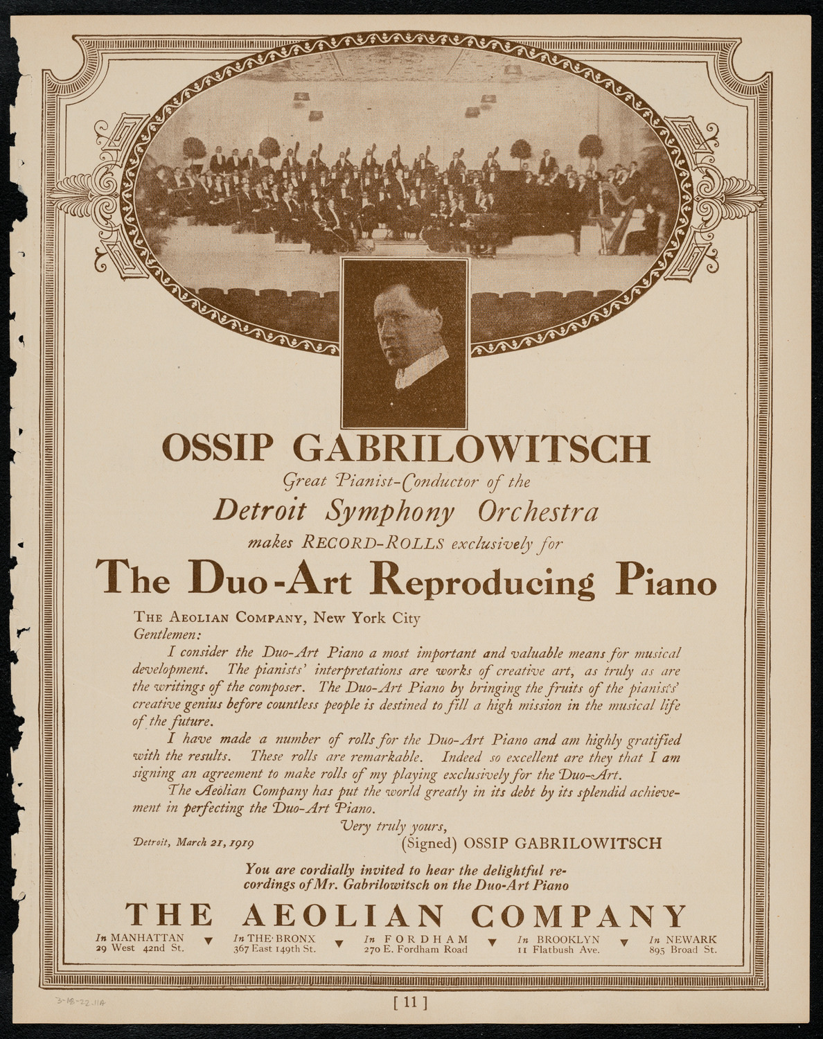 Boston Symphony Orchestra, March 18, 1922, program page 11