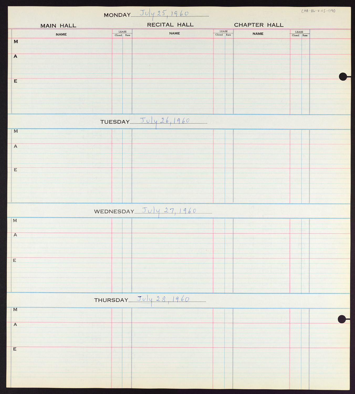 Carnegie Hall Booking Ledger, volume 5, page 90