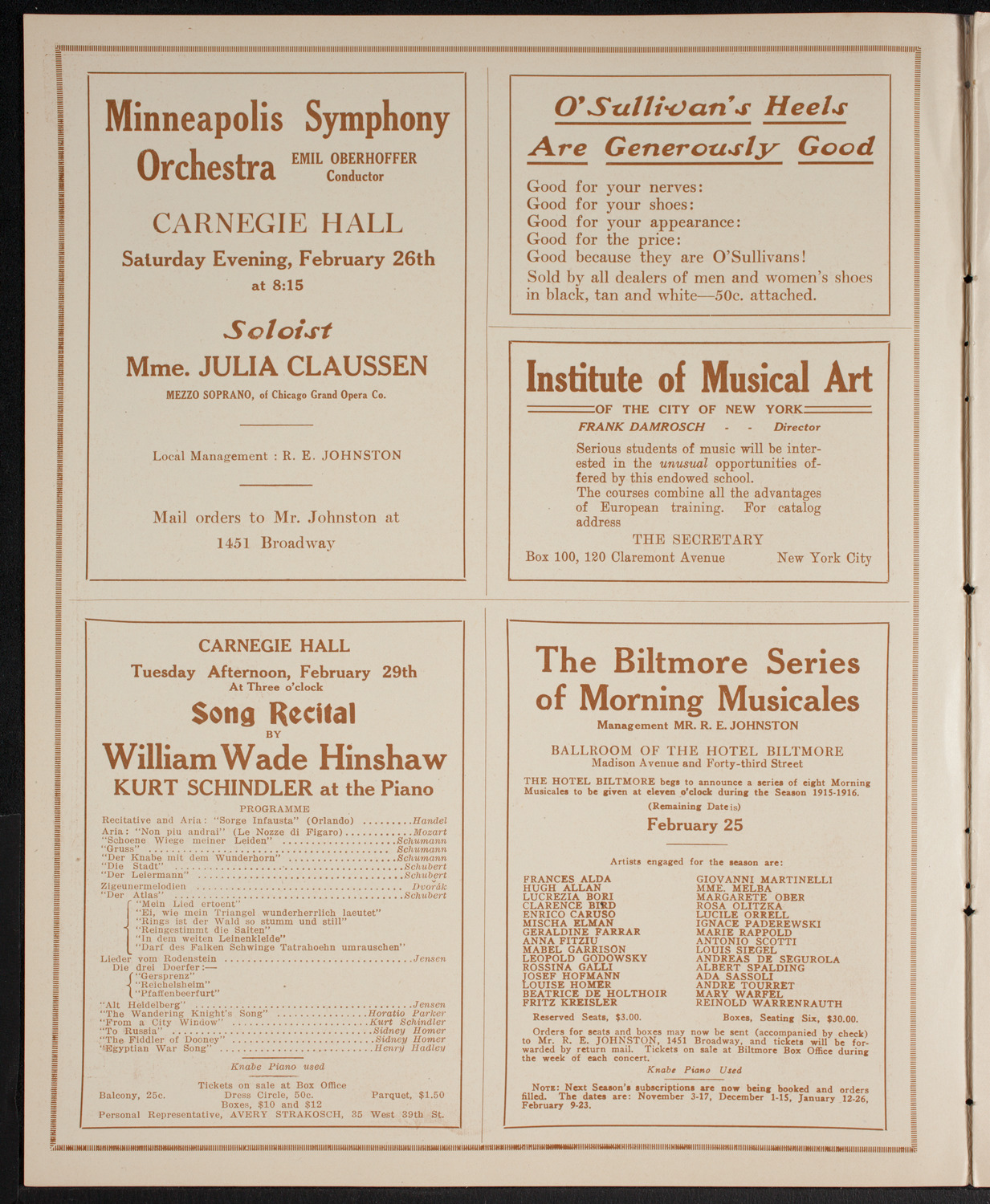 Boston Symphony Orchestra, February 19, 1916, program page 2