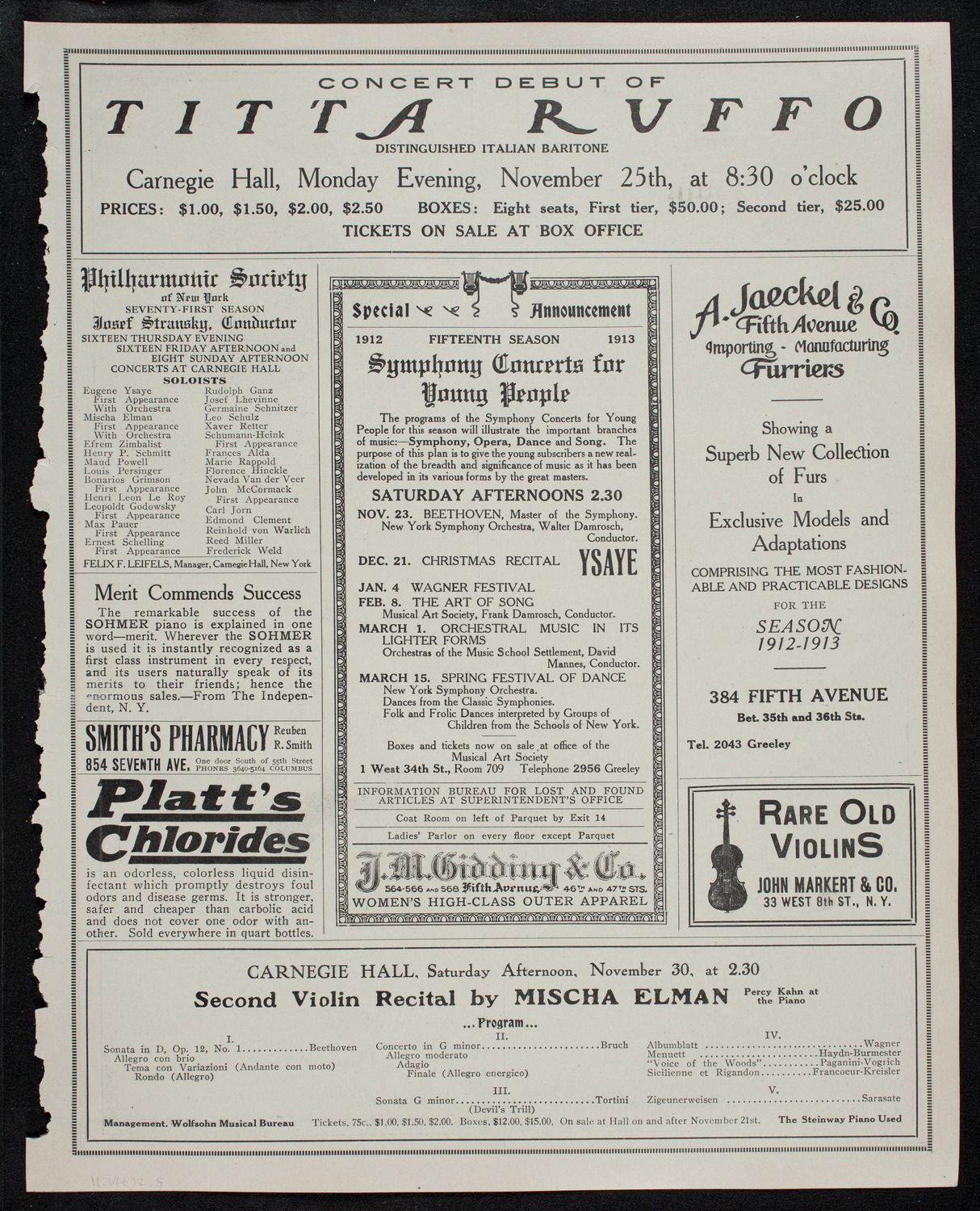 New York Philharmonic, November 14, 1912, program page 9