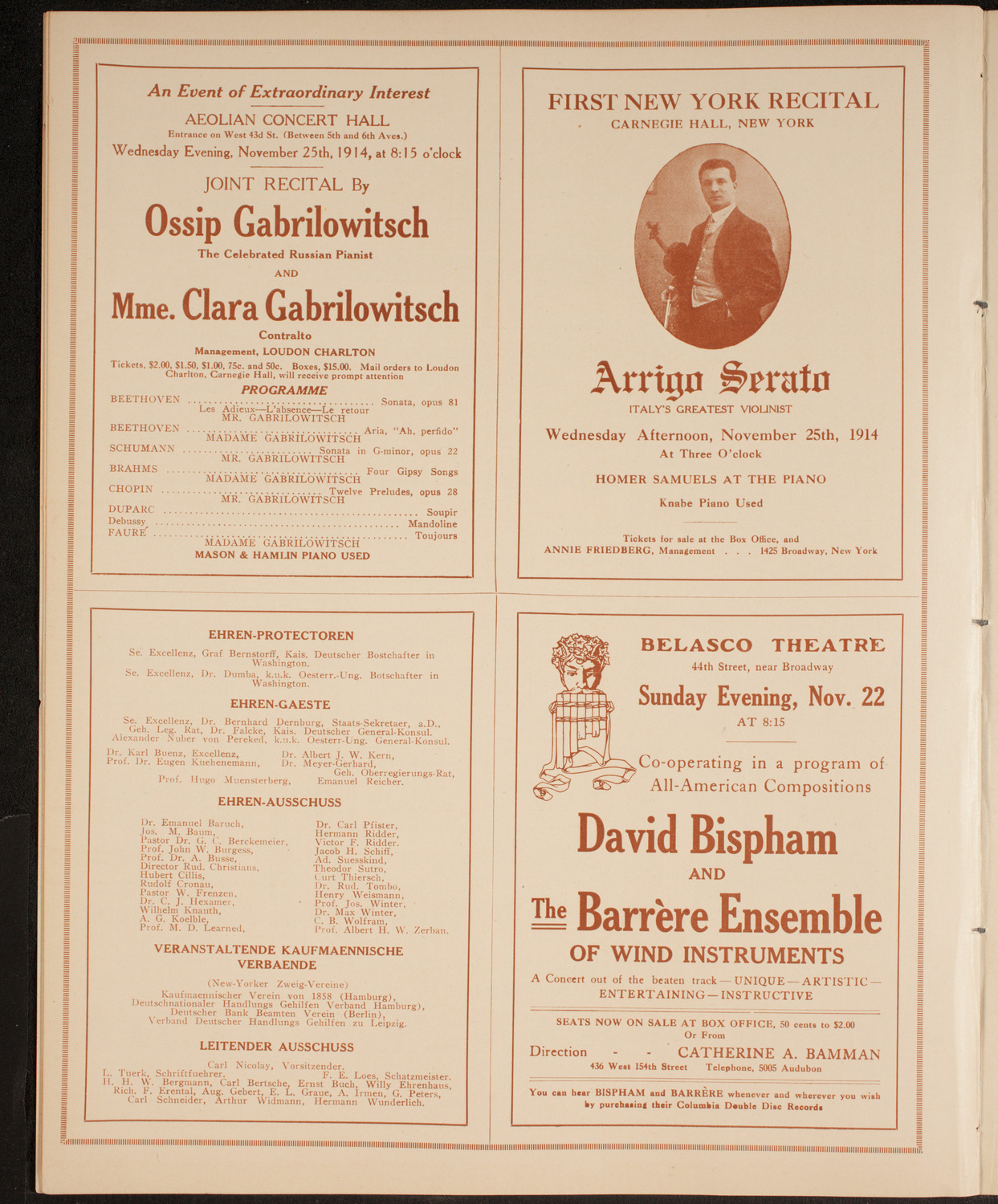 Concert for the Benefit of German-Austrian-Hungarian Relief, November 17, 1914, program page 10