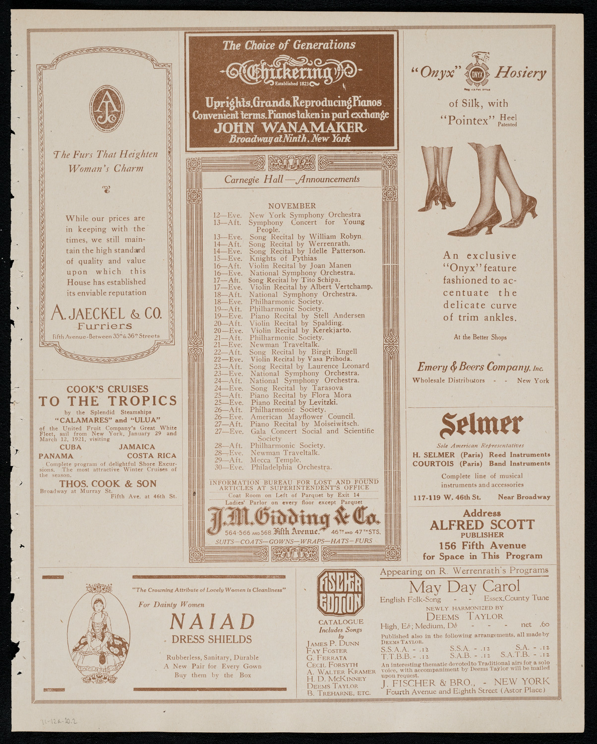 New York Philharmonic, November 12, 1920, program page 3