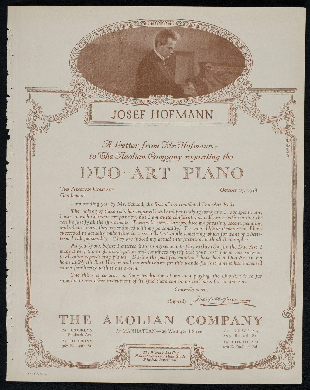 Josef Hofmann, Piano, January 15, 1921, program page 11