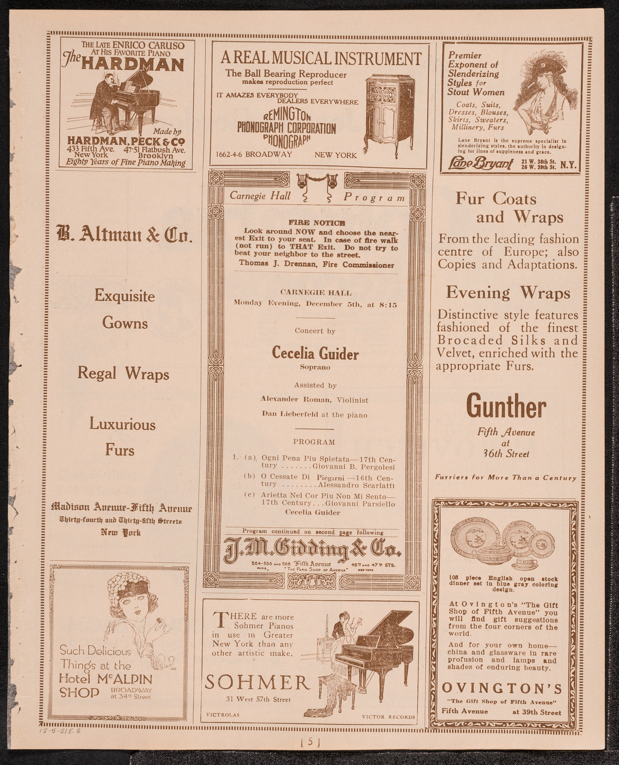 Cecelia Guider, Soprano, December 5, 1921, program page 5
