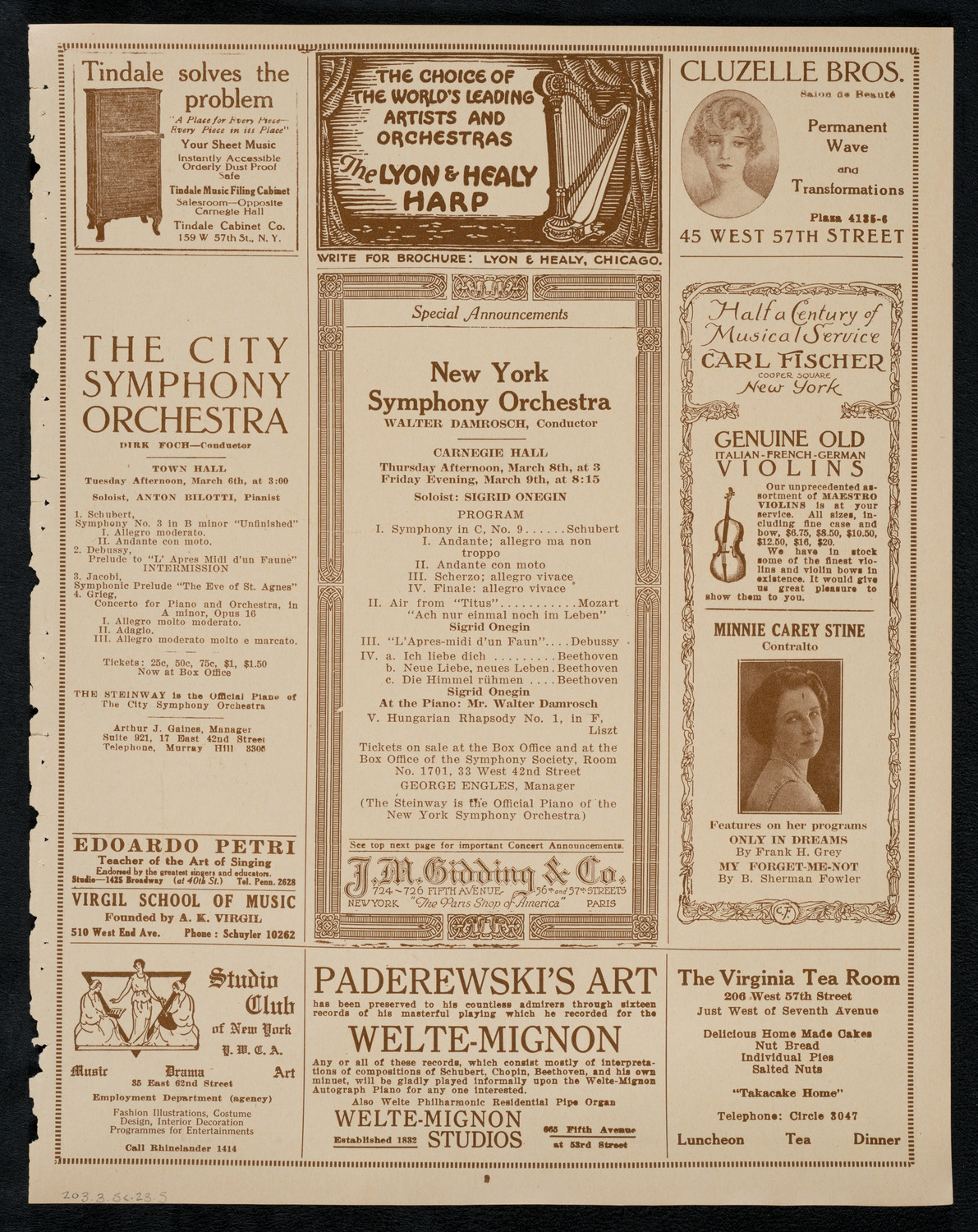 Benefit: American Field Service Fellowships, Franco-American Musical Society, March 5, 1923, program page 9