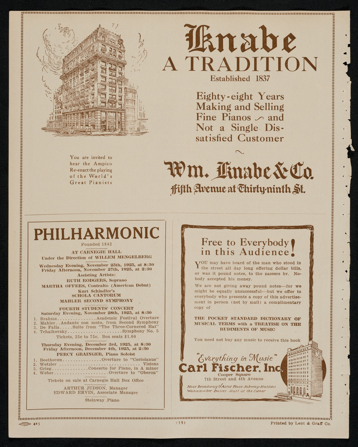 New York Philharmonic, November 22, 1925, program page 12