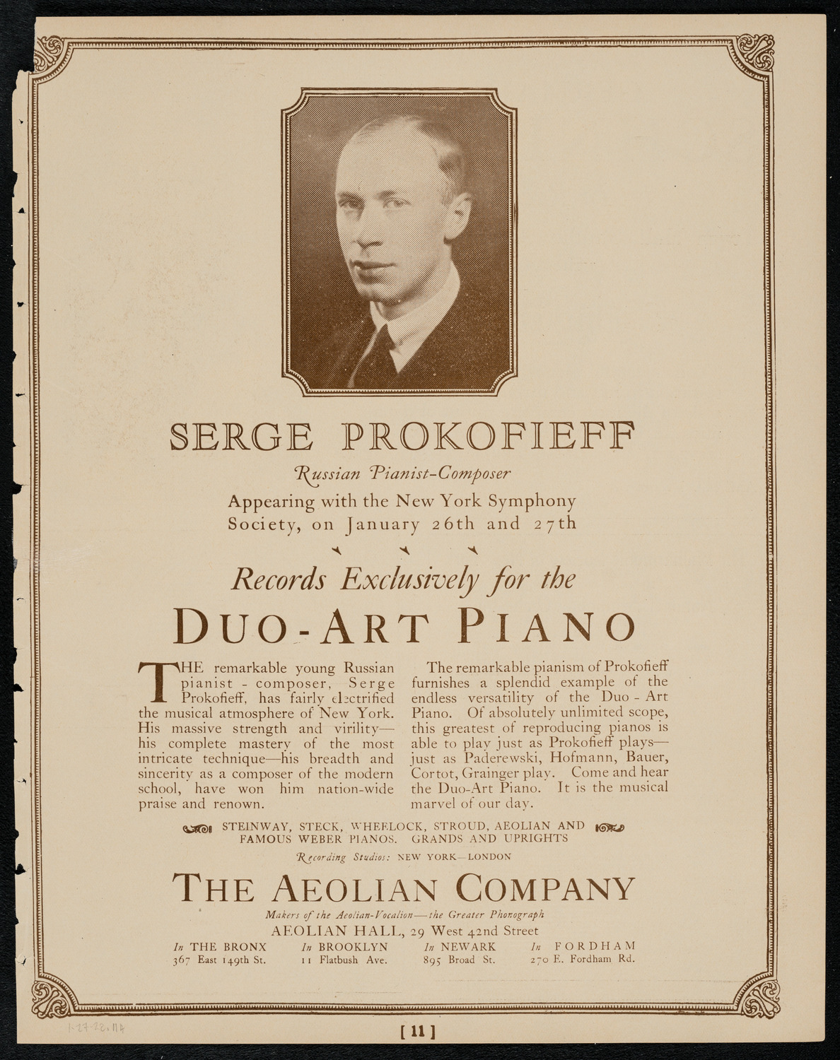 New York Philarmonic, January 27, 1922, program page 11