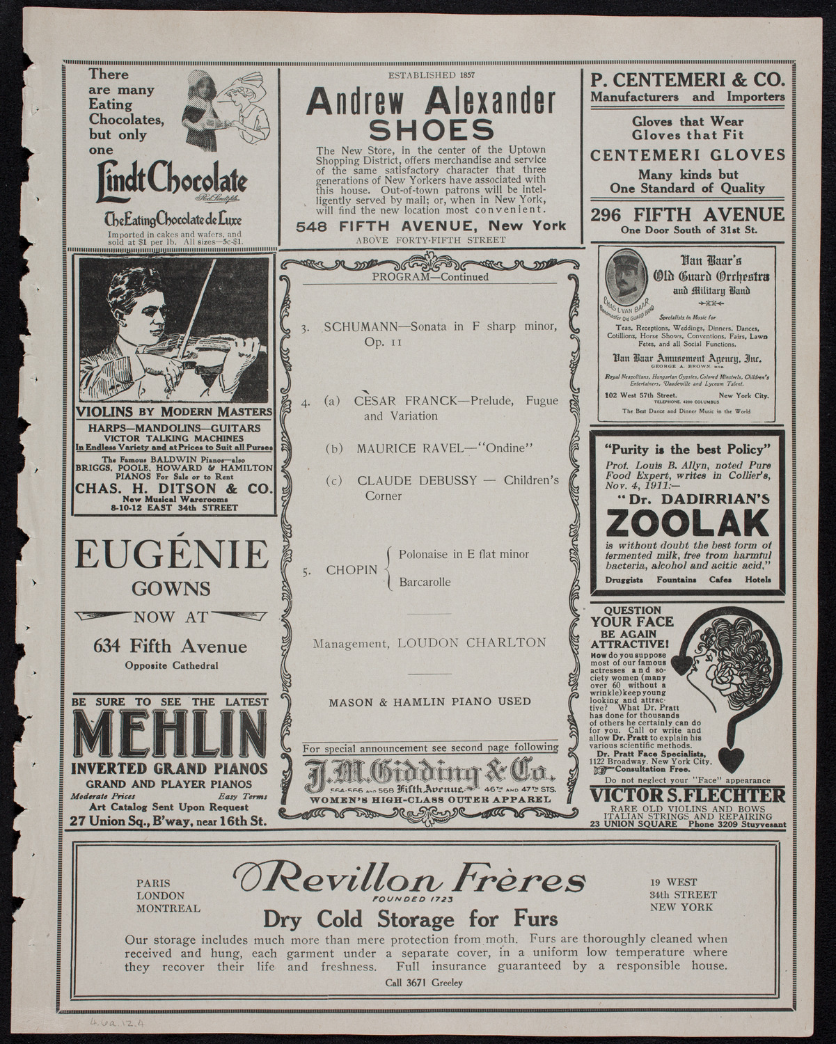 Harold Bauer, Piano, April 6, 1912, program page 7