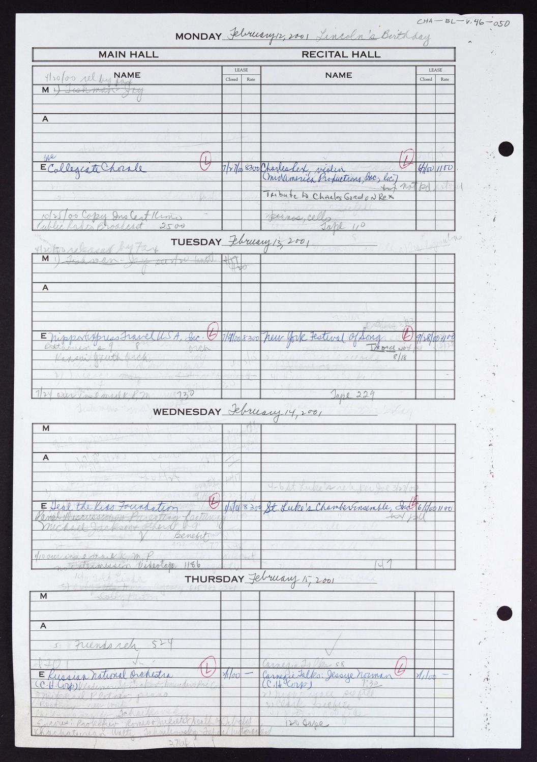 Carnegie Hall Booking Ledger, volume 46, page 50