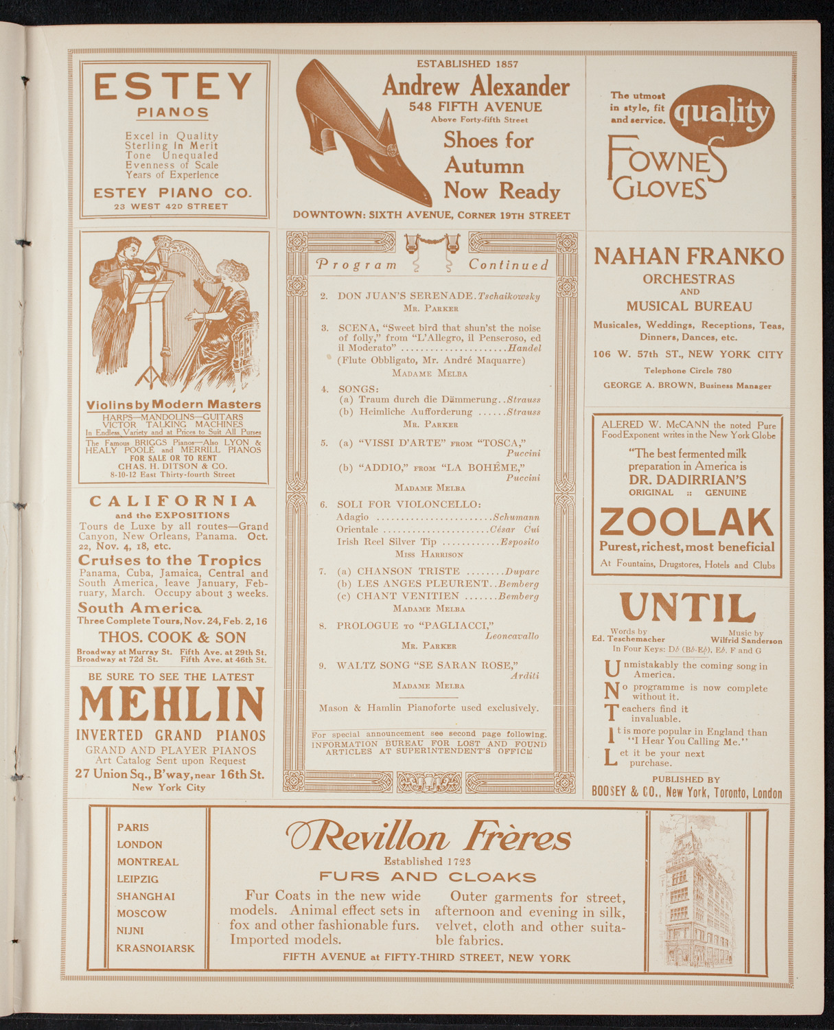 Nellie Melba, Soprano, October 31, 1915, program page 7