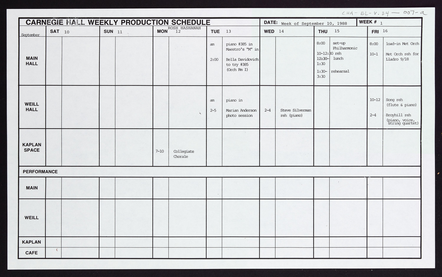 Carnegie Hall Booking Ledger, volume 34, page 7a