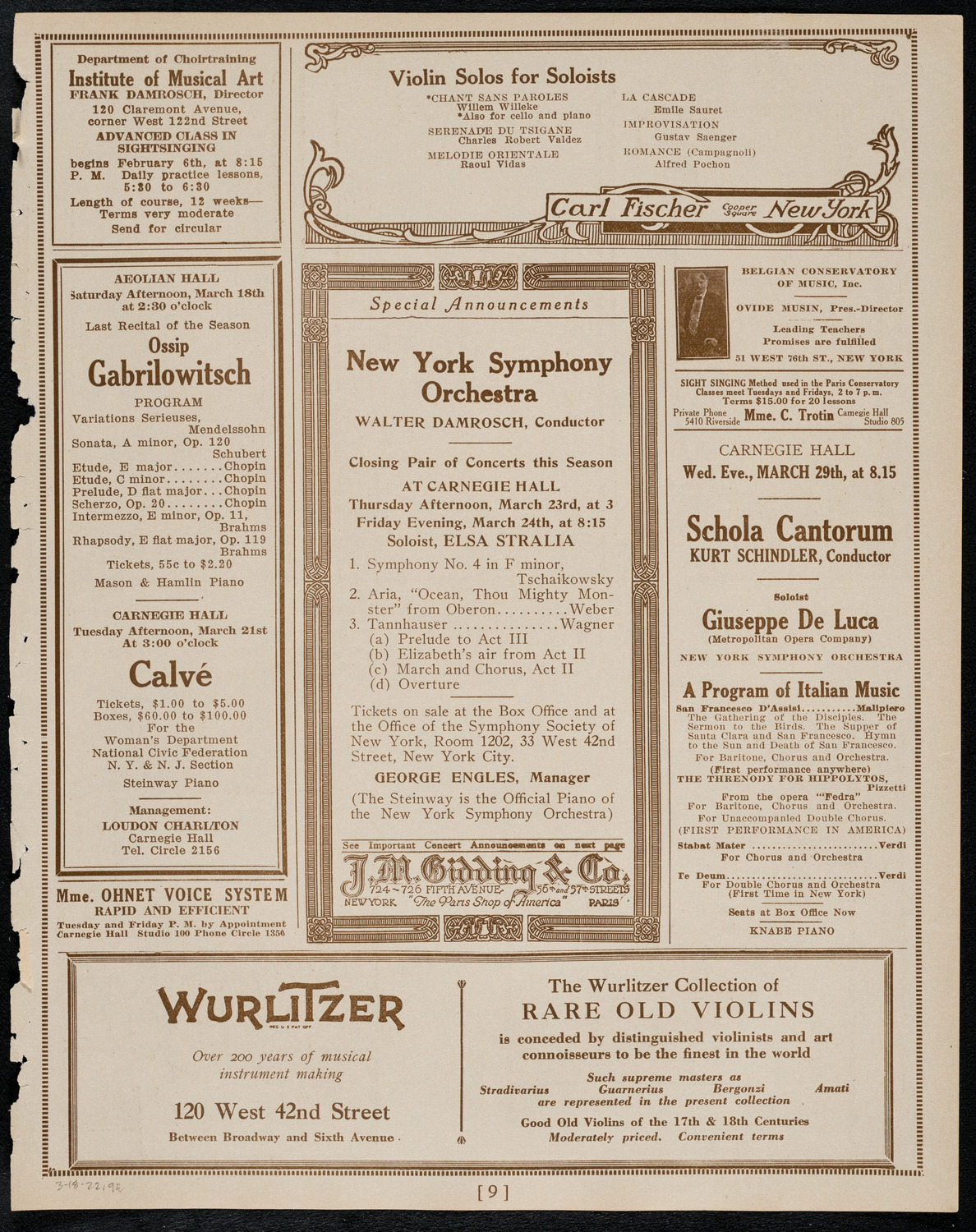 Orchestral concert by Matteo Bensman, March 18, 1922, program page 9