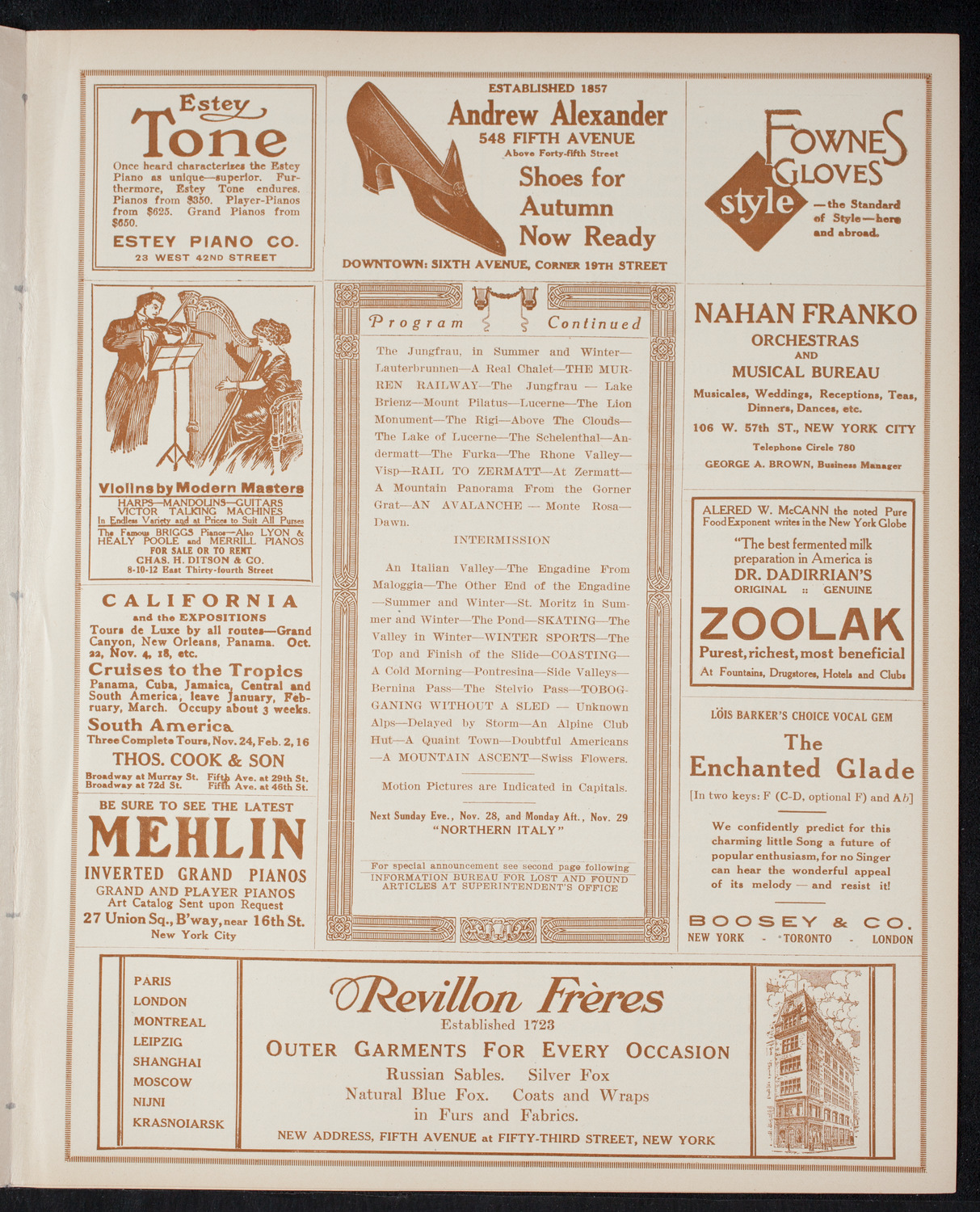 Elmendorf Lecture: Switzerland, November 22, 1915, program page 7