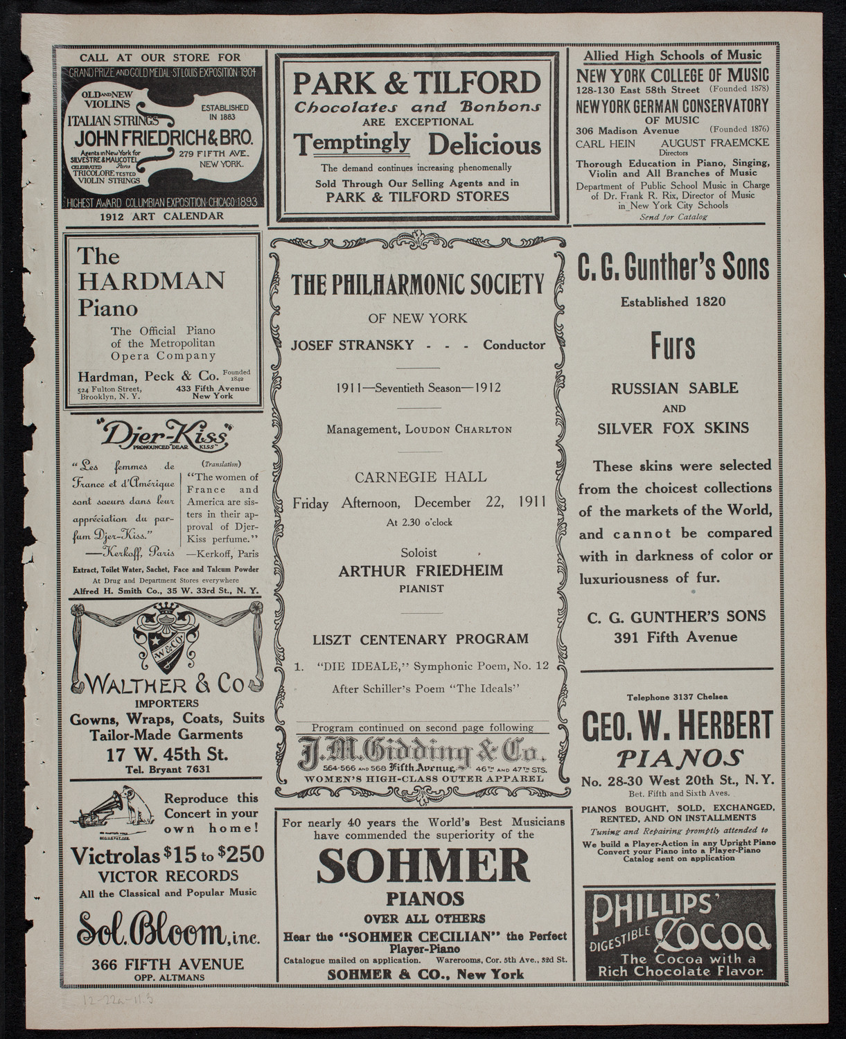 New York Philharmonic, December 22, 1911, program page 5