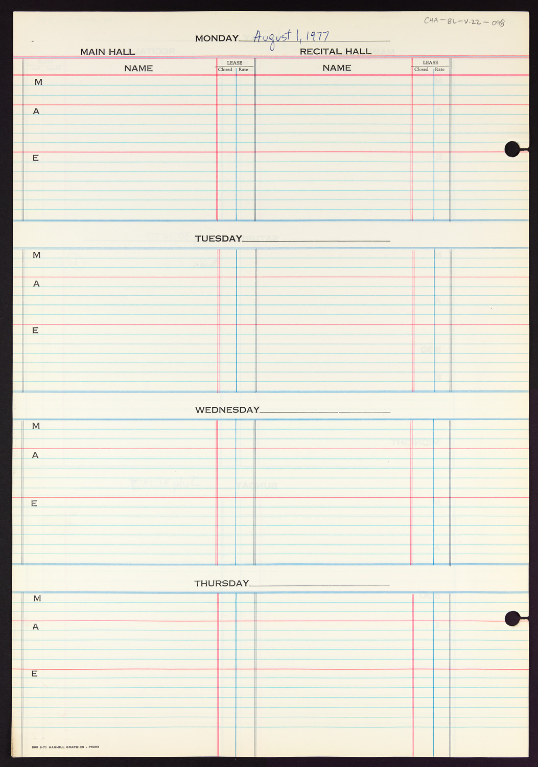 Carnegie Hall Booking Ledger, volume 22, page 98