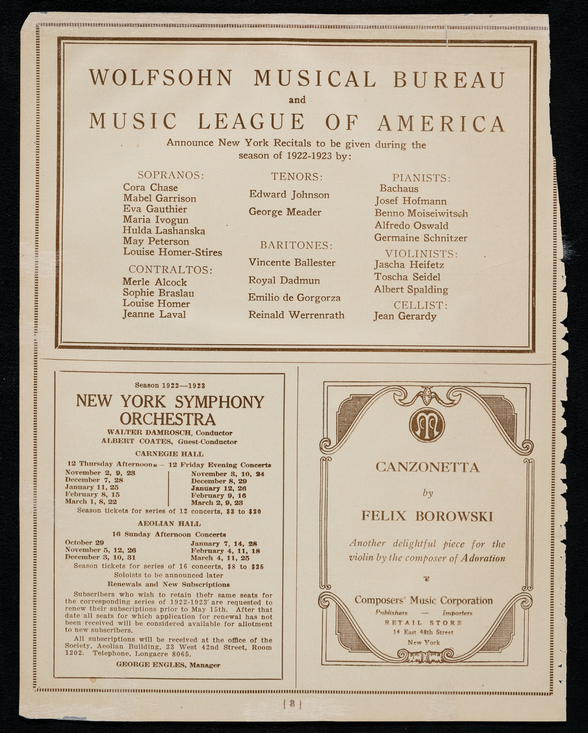 Rudolph Bochco, Violin, October 2, 1920, program page 8