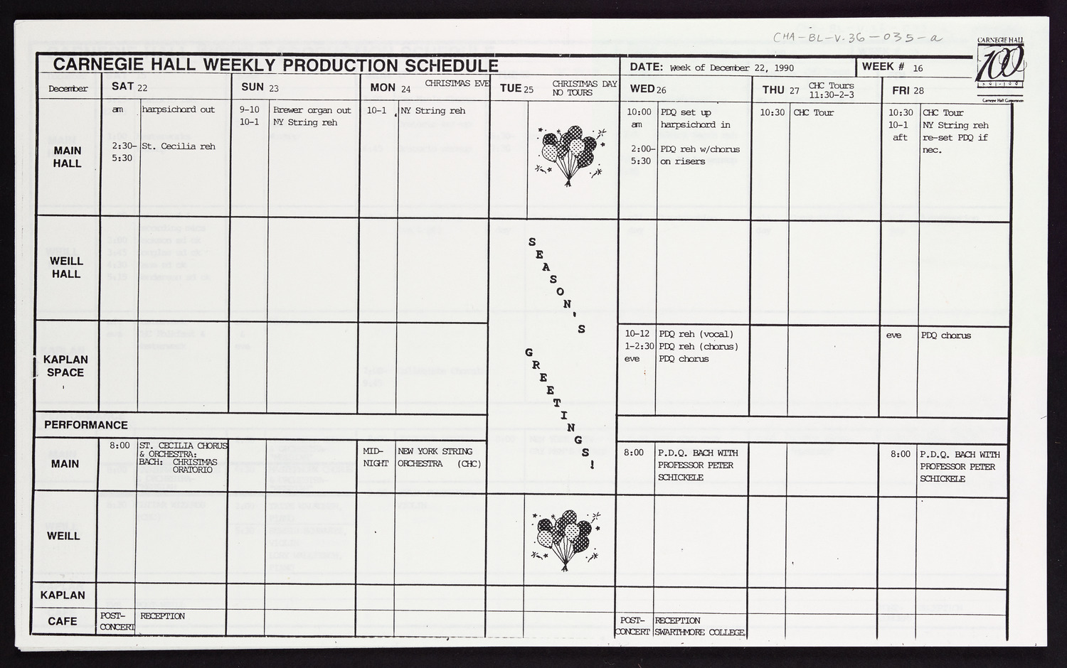 Carnegie Hall Booking Ledger, volume 36, page 35a