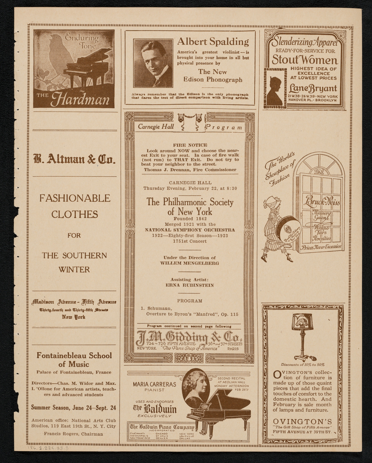 New York Philharmonic, February 22, 1923, program page 5