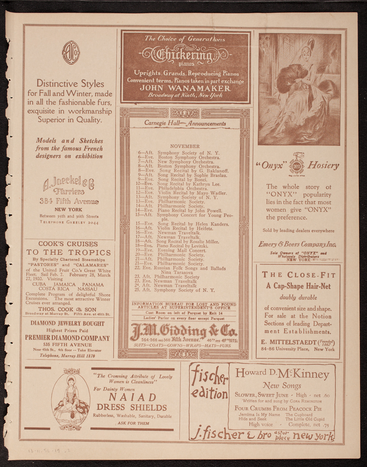 New Symphony Orchestra, November 5, 1919, program page 3