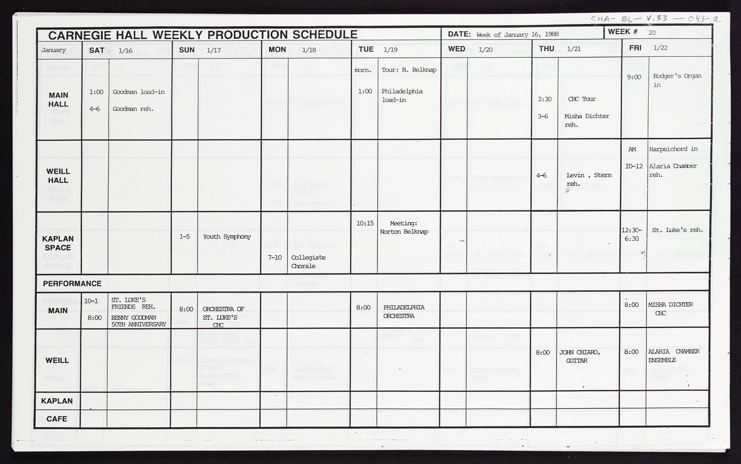 Carnegie Hall Booking Ledger, volume 33, page 43a